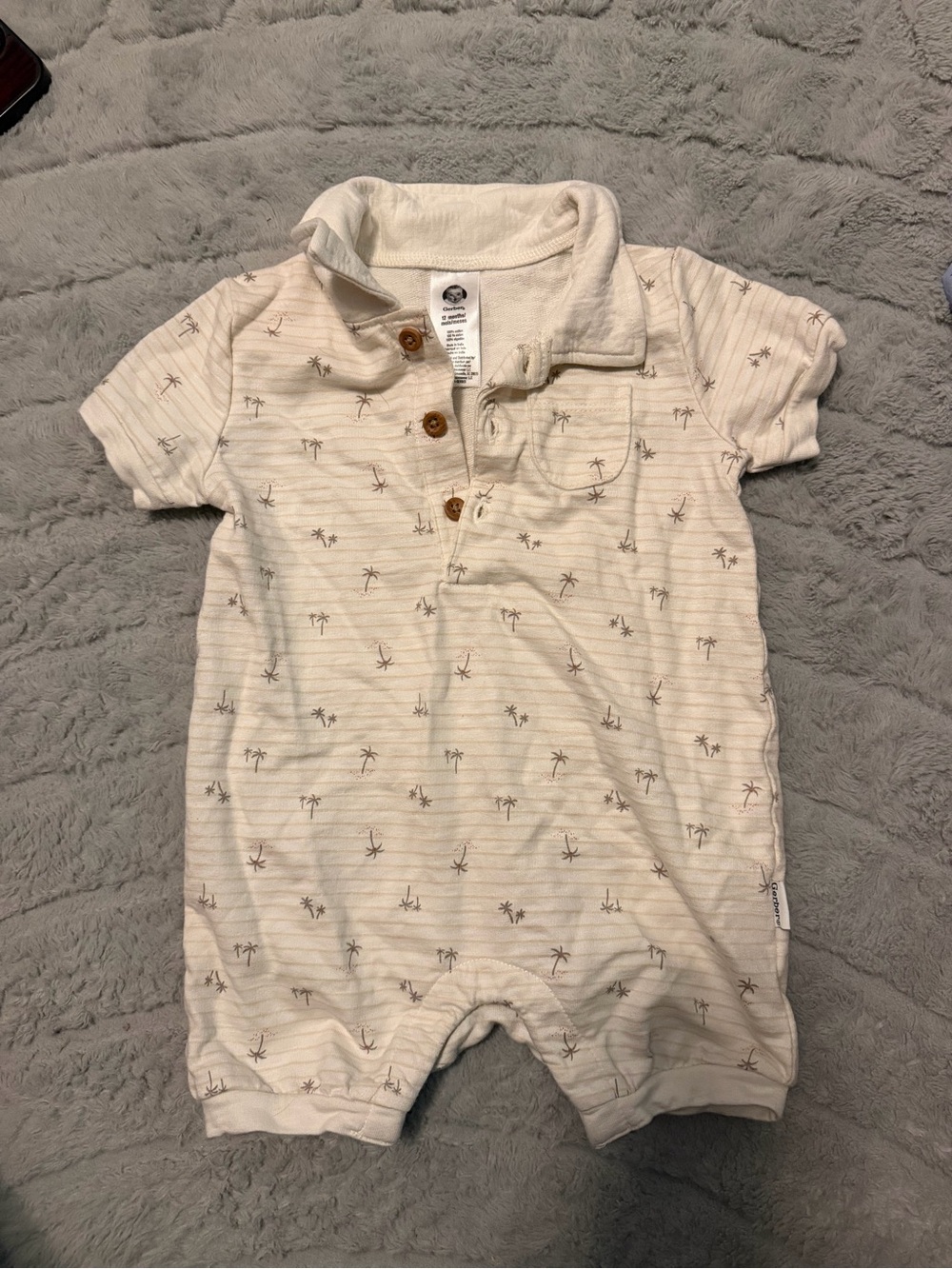 Gerber Cream Palm-Print Short-Sleeve One-Piece